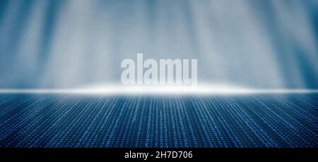 Blue technology background with matrix and light beams Stock Photo