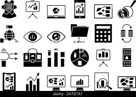 Analytics Icon Set. Fully editable vector illustration. Text expanded. Stock Vector