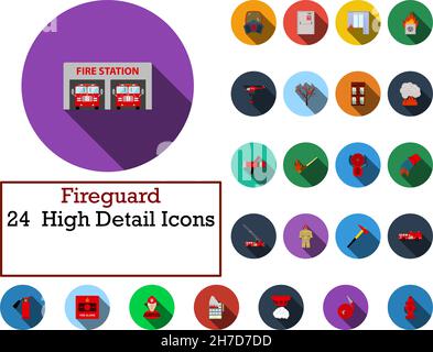 Fireguard Icon Set. Flat Design With Long Shadow. Vector illustration. Stock Vector