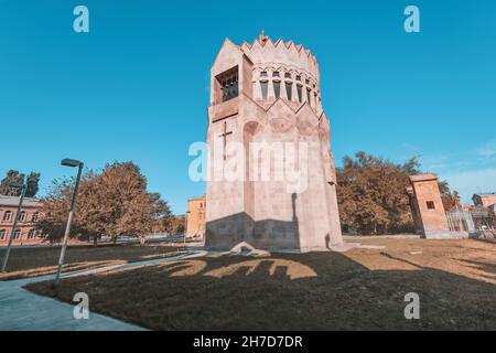 18 May 2021, Vagharshapat, Armenia: unusual architecture of the Church of Holy Archangels located in the Catholic Christian complex of Etchmiadzin in Stock Photo