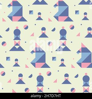 Seamless pattern with geometric chess pieces. Texture with different elements in flat style. Stock Vector