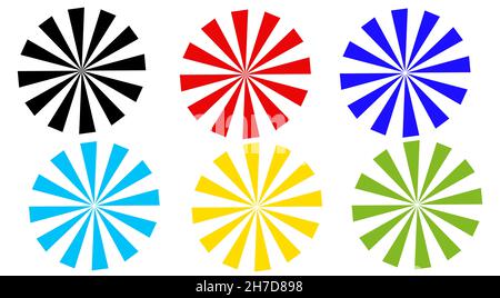 Colored flowers and umbrellas shapes isolated over white background. Design elements, colored icons Stock Photo