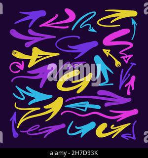 multicolored graffiti elements set spray paint arrow line paint Stock Vector