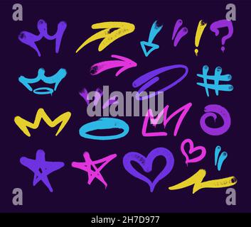 multicolored graffiti elements set spray paint arrow line paint Stock Vector