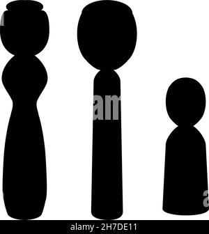 Silhouettes traditional Japanese kokeshi dolls. Stock Vector