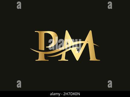 PM Logo design vector. Swoosh letter PM logo design. Initial PM letter linked logo vector template Stock Vector