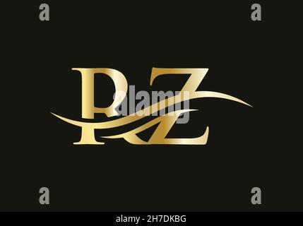 RZ Logo design vector. Swoosh letter RZ logo design. Initial RZ letter linked logo vector template Stock Vector