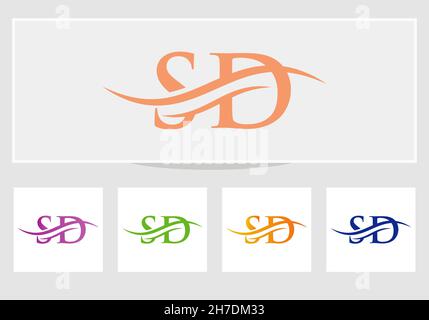 Swoosh Letter SD Logo Design for business and company identity. Water Wave SD Logo with modern trendy Stock Vector
