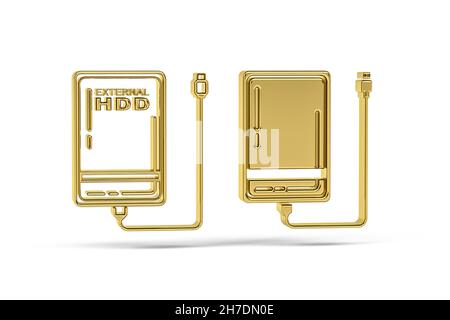 Golden 3d Hard Disk Drive icon isolated on white background - 3d render Stock Photo