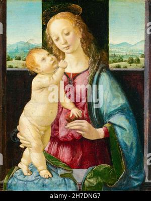 Lorenzo di Credi painting, Madonna and Child with a Pomegranate, 1475-1480 Stock Photo