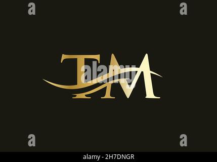 TM Logo design vector. Swoosh letter TM logo design. Initial TM letter linked logo vector template Stock Vector