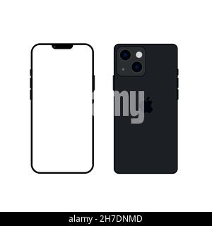 Iphone 13 black color. Realistic smartphone mockup. Vector Stock Vector