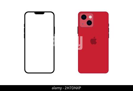Kiev - November 1, 2022: Iphone 13 red color. Realistic smartphone mockup. Vector Stock Vector