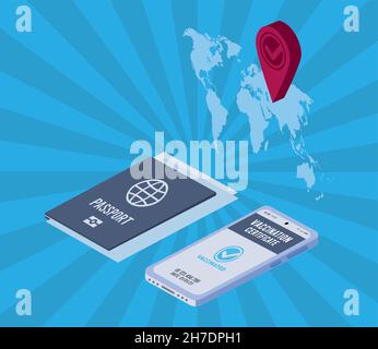 smartphone and vaccine passport Stock Vector