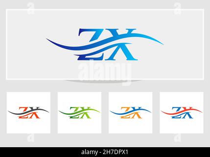 ZX Logo design vector. Swoosh letter ZX logo design Stock Vector