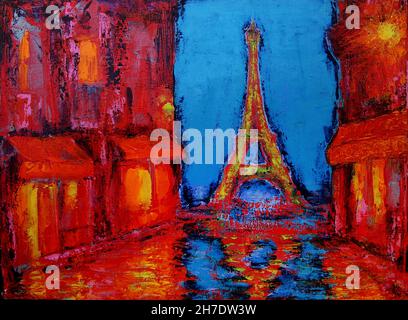 Paris evening street art painting Stock Photo