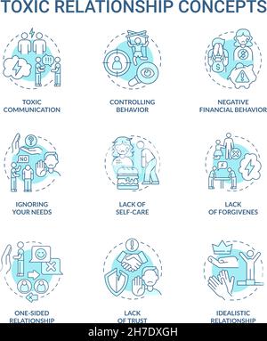 Relationship abuse concept icons set Stock Vector