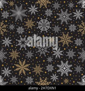 Simple Christmas seamless pattern. Snowflakes with different ornaments. On white background Stock Vector