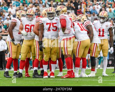 Jacksonville, FL, USA. 21st Nov, 2021. San Francisco 49ers safety Talanoa  Hufanga (29) before 1st half NFL football game between the San Francisco  49ers and the Jacksonville Jaguars at TIAA Bank Field