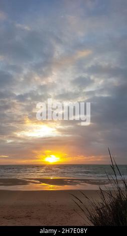 Panorama image of a beach or bay on the atlantic ocean at the Biscay in france near the town of biarritz Stock Photo