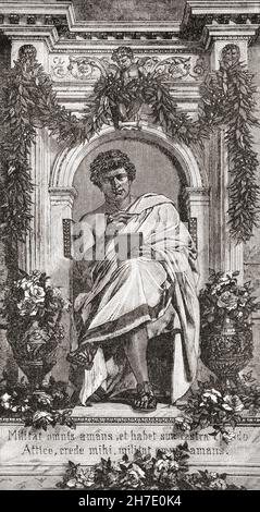 Pūblius Ovidius Nāsō, 43 BC – 17/18 AD, aka Ovid. Roman poet.  From Cassell's Illustrated Universal History, published 1883. Stock Photo