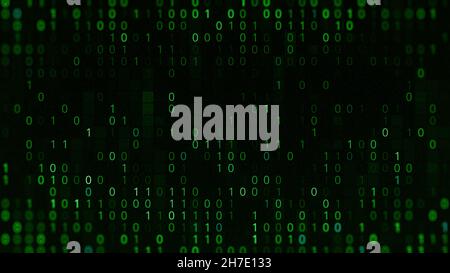 Green background of matrix with binary code. Animation. Set of binary code in matrix space. Matrix software in form of binary code. Code from zero and Stock Photo