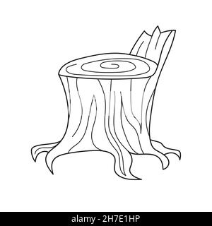Simple coloring page. Coloring Book or Page Cartoon Illustration of Funny Stump for Children Stock Vector