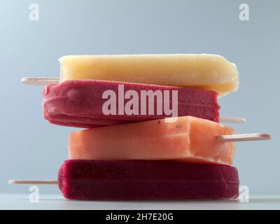 Four different fruit ice lollies (close-up) Stock Photo