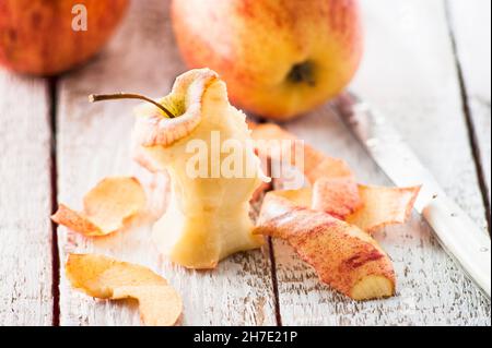 Royal Gala apples, one eaten Stock Photo