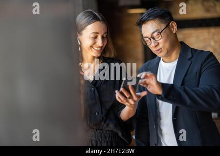 Business people talking during work in cafe Stock Photo
