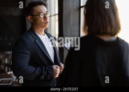 Business people talking during work in cafe Stock Photo