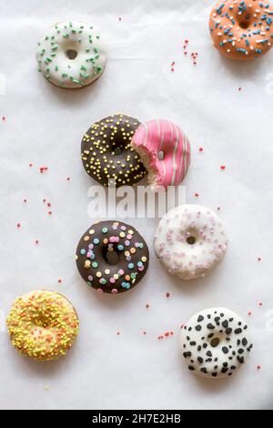 Mini American donuts splashed on the white background Stock Photo