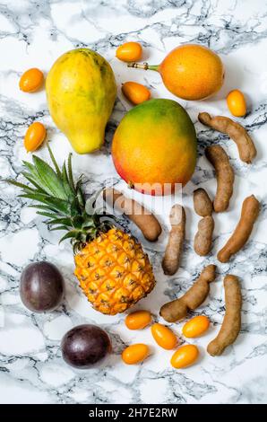 Exotic fruits on a concrete background Stock Photo