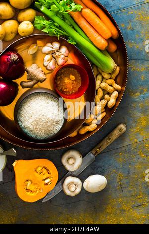 Ingredients for Indian vegetable curry with peanuts Stock Photo