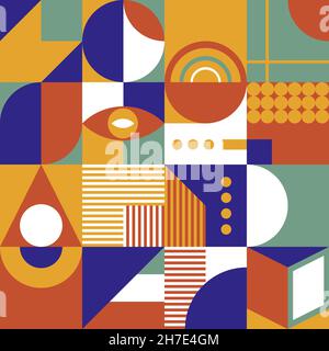 Bauhaus seamless pattern. Scandinavian geometric wallpaper, bright minimalist print. Abstract decorative squares print, retro art swanky tiles vector Stock Vector