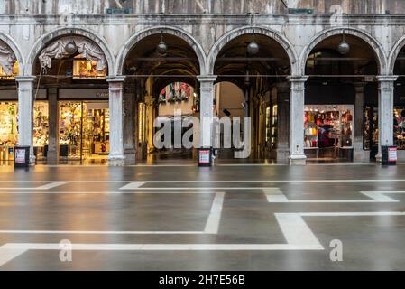 The St. Mark's Square in Venice during Bad Weather and High Tide, Venice, Italy Stock Photo