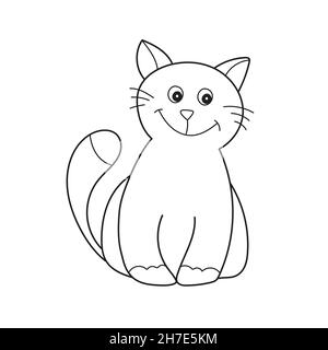 Simple coloring page. Black and white coloring for children. A nice kitten. A vector illustration Stock Vector