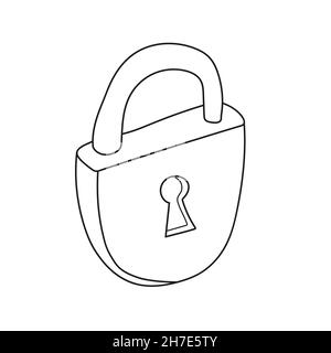Simple coloring page. Metal Lock to be colored, the coloring book for preschool kids with easy educational gaming level. Stock Vector