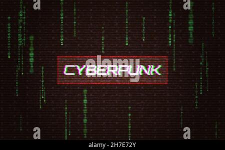 Cyberpunk futuristic concept. Running code glitch effect. Matrix error with digital distortion. System error with red frame. Vector Stock Vector