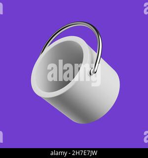 Simple empty paint bucket tool 3d render illustration. Isolated object on background Stock Photo