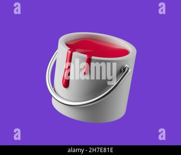 Simple full paint bucket tool with dripping paint 3d render illustration. Isolated object on background Stock Photo