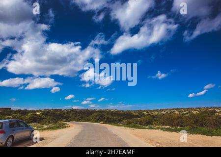 Landscape with road in mountain along coast in Cyprus Ayia Napa. Cape Greco peninsula, national forest park Stock Photo