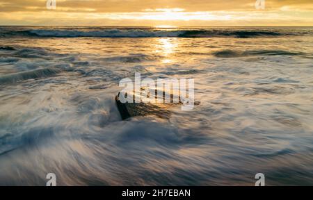 La Jolla California waves on rocky beach, long exposure. Stock Photo