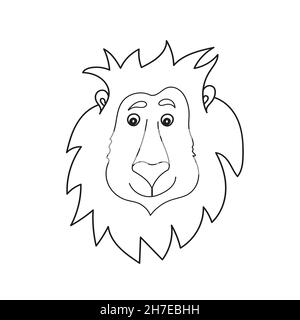 Simple coloring page. Coloring book for children. Cartoon cute lion on white Stock Vector