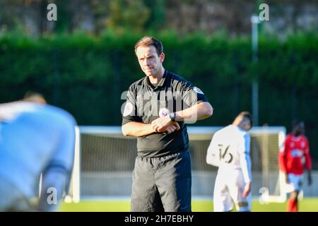 Swansea, Wales. 22 November, 2021. Match Referee Michael Ryan during the Professional Development League game between Swansea City Under 23s and Charlton Athletic Under 23s at the Swansea City Academy in Swansea, Wales, UK on 22, November 2021. Credit: Duncan Thomas/Majestic Media. Credit: Majestic Media Ltd/Alamy Live News Stock Photo