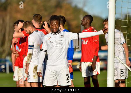 Swansea, Wales. 22 November, 2021. Tivonge Rushesha of Swansea City Under 23s during the Professional Development League game between Swansea City Under 23s and Charlton Athletic Under 23s at the Swansea City Academy in Swansea, Wales, UK on 22, November 2021. Credit: Duncan Thomas/Majestic Media. Credit: Majestic Media Ltd/Alamy Live News Stock Photo