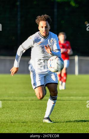 Swansea, Wales. 22 November, 2021. Lincoln McFayden of Swansea City Under 23s during the Professional Development League game between Swansea City Under 23s and Charlton Athletic Under 23s at the Swansea City Academy in Swansea, Wales, UK on 22, November 2021. Credit: Duncan Thomas/Majestic Media. Credit: Majestic Media Ltd/Alamy Live News Stock Photo