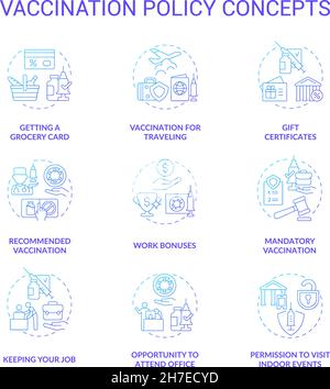 Vaccination policy blue gradient concept icons set Stock Vector