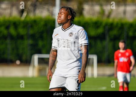 Swansea, Wales. 22 November, 2021. Michael Obafemi of Swansea City Under 23s during the Professional Development League game between Swansea City Under 23s and Charlton Athletic Under 23s at the Swansea City Academy in Swansea, Wales, UK on 22, November 2021. Credit: Duncan Thomas/Majestic Media. Credit: Majestic Media Ltd/Alamy Live News Stock Photo