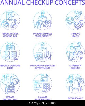 Annual checkup blue gradient concept icons set Stock Vector